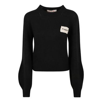 Marni Cashmere Knitwear, female, Black, Size: 2XS Cashmere Crew-neck Jumper with Balloon Sleeves