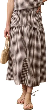 Marine Layer Gia Gingham Pima Cotton Poplin Skirt in Chocolate Gingham at Nordstrom, Size X-Small