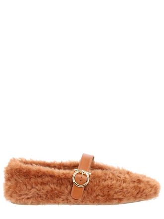 Ferragamo Brown Love Ornament Shearling Flats