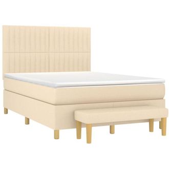 vidaXL Vidaxl - Cama Box Spring Con Colch&oacute;n Tela Color Crema 140x200 Cm