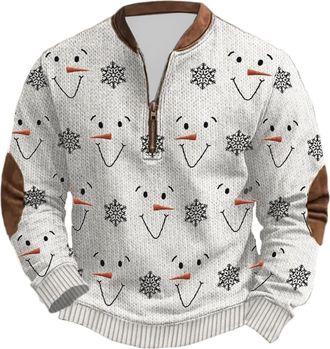 Generic Mens Christmas Jumpers 1/4 Zip Fleece Ugly Christmas Sweatshirt Pullover Men Long Sleeve Plus Size Funny Printed Xmas Jumper Winter Thermal Warm Cosy 