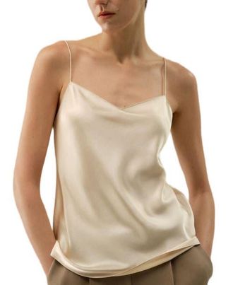 LilySilk Womens Chic Minimal Silk Cami in Gravel Gold at Nordstrom, Size Small