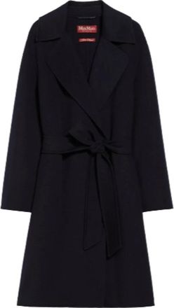 Max Mara Zwarte wollen jas met brede revers - Dames - Jas met riem - Zwart - 2XS - Wol - Jassen