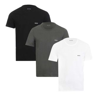 HUGO BOSS Heren Logo T-shirt (Set van 3) (Wit/Grijs/Zwart)