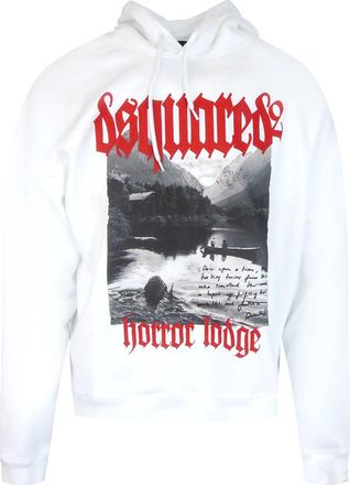 Dsquared2 Mens Graphic Print Hoodie White Cotton - Size Medium