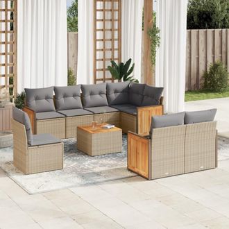 vidaXL Set De Sof&aacute;s De Jard&iacute;n 9 Pzas Con Cojines Rat&aacute;n Sint&eacute;tico Beige Vidaxl