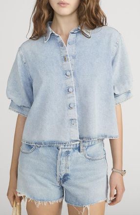 Frame Denim The Billow Sleeve Denim Button-Up Shirt in Puffin at Nordstrom, Size X-Large