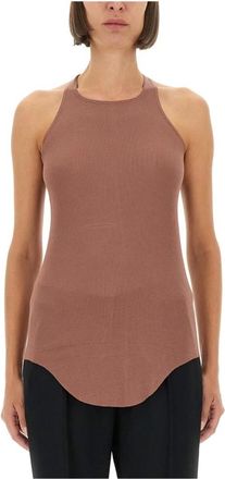 Rick Owens Lilies Ribbed High Neck Tank Top - Tops - Mujer - Rosa - L