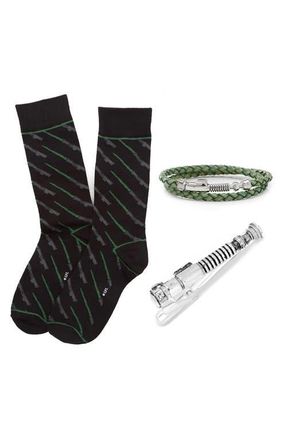 Cufflinks Inc. Luke Skywalker Lightsaber Socks, Bracelet & Tie Clip Set in Green at Nordstrom