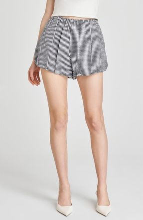 Wayf x Styled by COCO! Maggie Gingham Bubble Shorts in Black Seersucker at Nordstrom, Size X-Large