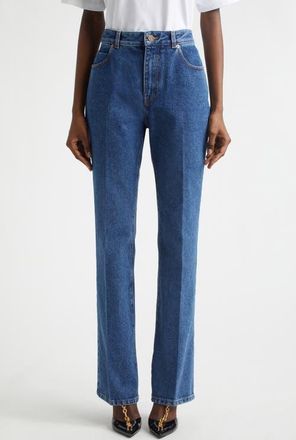 Balmain High Waist Straight Leg Jeans in 6Ex Bleu Jean Dark at Nordstrom, Size 12 Us