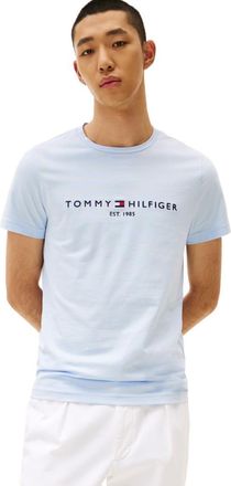 Tommy Hilfiger Mens Short Sleeve Cotton Graphic T-Shirts with Embroidered Logo, Breezy Blue, Medium
