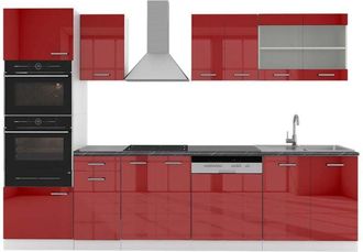 Vicco Cucina componibile R-Line, Bordeaux lucido/bianco, 300 cm con armadio alto, pl Antracite