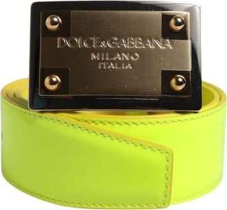 Dolce & Gabbana Mens Logo Buckle Belt - Lime Green Leather - One Size