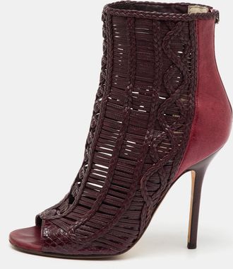 Jimmy Choo London Burgundy Braided Leather Java Peep Toe Ankle Boots