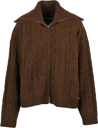 Karl Lagerfeld Half-Zip Pullover - Dames - Vesten - Bruin - XS - Wol - Truien & Vesten