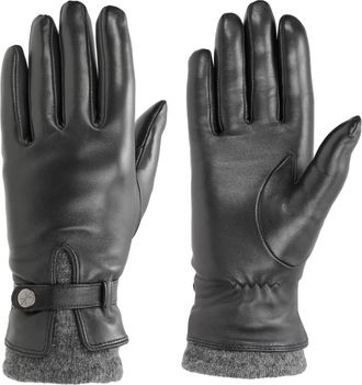 Pearlwood Lederhandschuhe PEARLWOOD ALICIA, Damen, Gr. 7.5, schwarz, Lammleder, Handschuhe Lederhandschuhe, Original PEARLWOOD Druckknopf