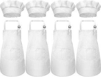 No Brand Delantales Infantiles De 4 Piezas Para Manualidades Con Gorro De Chef, Ideales Para La Cocina, La Pintura, La Escuela, Las Barbacoas Y Fiestas. Ajusta