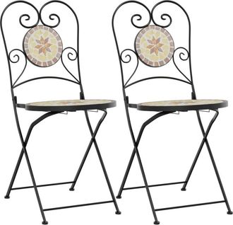 vidaXL Vidaxl - Sillas de bistró plegables 2 uds cerámica terracota y blanco