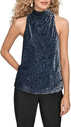 DKNY Velvet Burnout Cowl Neck Tank in Dark Tempest at Nordstrom, Size X-Small