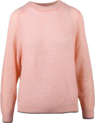 PESERICO Baby Alpaca Crewneck Sweater with Raglan Sleeves in Pastel Pink