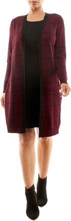 Nina Leonard Twofer Windowpane Sweater Sheath Dress in Deep Wine/black at Nordstrom Rack, Size X-Large