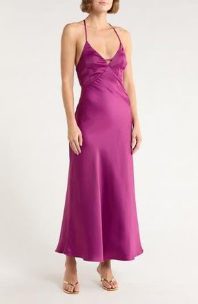 Moon River Tie Back Satin Midi Dress in Eggplant at Nordstrom Rack, Size X-Small