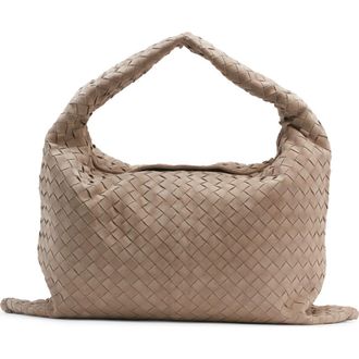 Bottega Veneta Large Hop Intrecciato Suede Hobo Bag in 1550 Mastice-M Brass at Nordstrom