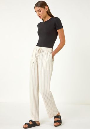 Roman Elastic Waist Tie Front Linen Mix Trouser