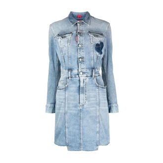 Dsquared2 Honey Twiggy Jurk - Dames - Shirt Kleedjes - Blauw - L - Katoen - Kleedjes