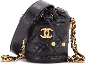 Chanel Twist Your Buttons Drawstring Quilted Caviar Mini bucket bag - Nero