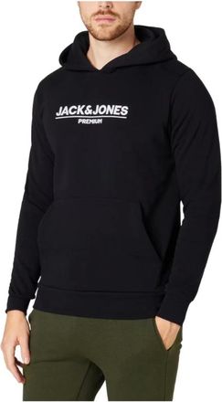 Jack & Jones Jack & Jones, Hoodies, male, Black, Size: S Soft Cotton Hoodie with Logo Print