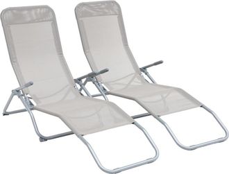 Sweeek Tumbona plegable de textileno con 2 posiciones, set de 2, gris pardo