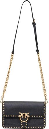 Pinko Love One Slouchy MN Studs SMA - Dames - Schoudertassen - Zwart - ONE Size - Katoen - Tassen