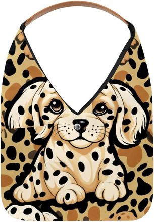 Generic Puppy Dog Leopard Pattern Reusable Lightweight Grocery Bags - Foldable Into Compact Pouch, Washable & Sturdy, Multipurpose for Shopping and Travel