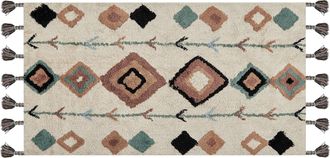 Beliani Alfombra De Algod&oacute;n Multicolor 80 X 150 Cm Patr&oacute;n Diamante Borlas Eskisehir