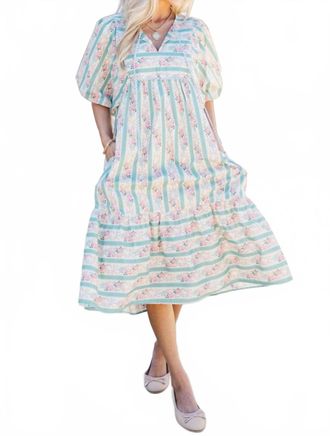 Entro Ingalls Midi Dress In Green Floral