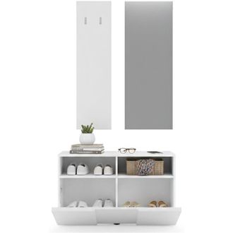 Dmora Mobile da Ingresso Riano, Specchio Incluso, 4 Paia Made in Italy, 2 Ripiani, 91x36x165h cm Bianco Fantasia