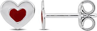 Mimi & Max Red Enamel Heart Stud Earrings in Sterling Silver