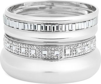 Nordstrom Rack Set of 5 Crystal Bangles in Clear- Silver at Nordstrom Rack