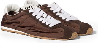 Miu Miu Plume Technical Fabric And Suede Sneakers, Woman, Sienna, Size 35,5