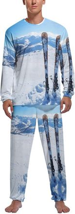 Generic Winter Mountains Ski Equipment Mens Pajamas Set Long Sleeve Shirts And Bottoms Pj Sets Soft Sleepwear Lounge Set