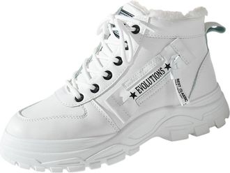 Generic Snow Boots Women Warm Winter Booties Mid Calf Lace Up Ankle Boots Faux Fur Lining Booties Outdoor Anti-Slip Safety Walking Shoes(White,7)