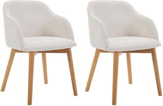 Vente-Unique Sedia con braccioli in Velluto a coste e Legno di hevea Panna - Lotto di 2 - jelisa