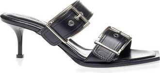Alexander McQueen Stijlvolle Zwarte Leren Sandalen - Dames - Muiltjes - Zwart - 36 EU - Leer - Schoenen