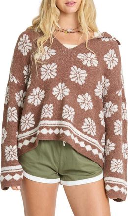 Billabong Early Days Oversize Intarsia Floral Sweater in Espresso at Nordstrom, Size X-Large