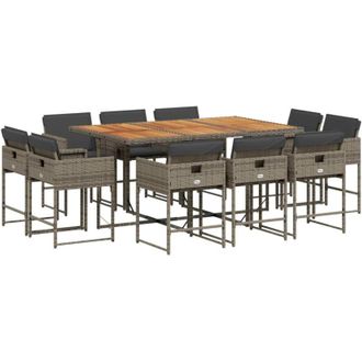 vidaXL Set De Comedor De Jard&iacute;n 11 Pzas Y Cojines Rat&aacute;n Sint&eacute;tico Gris Vidaxl