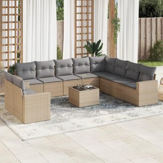 vidaXL Set De Sof&aacute;s De Jard&iacute;n 11pzas Con Cojines Rat&aacute;n Sint&eacute;tico Beige Vidaxl
