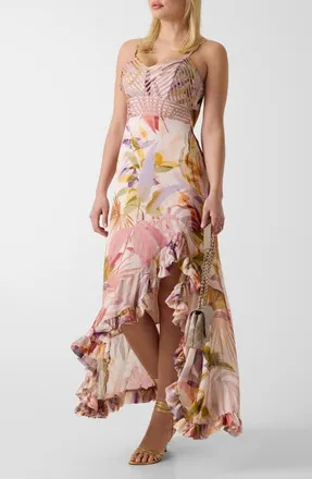 Guess Amina Sleeveless High-Low Maxi Dress in Sarika Palm Print at Nordstrom, Size X-Small