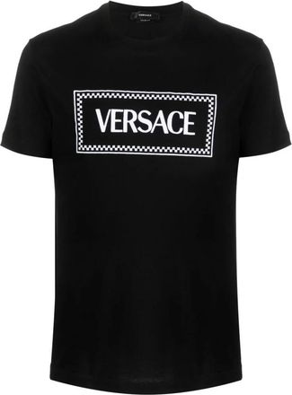 Versace Zwart Katoenen T-shirt Logo Voorkant Korte Mouw - Heren - T-shirts - Zwart - M - Katoen - Tops